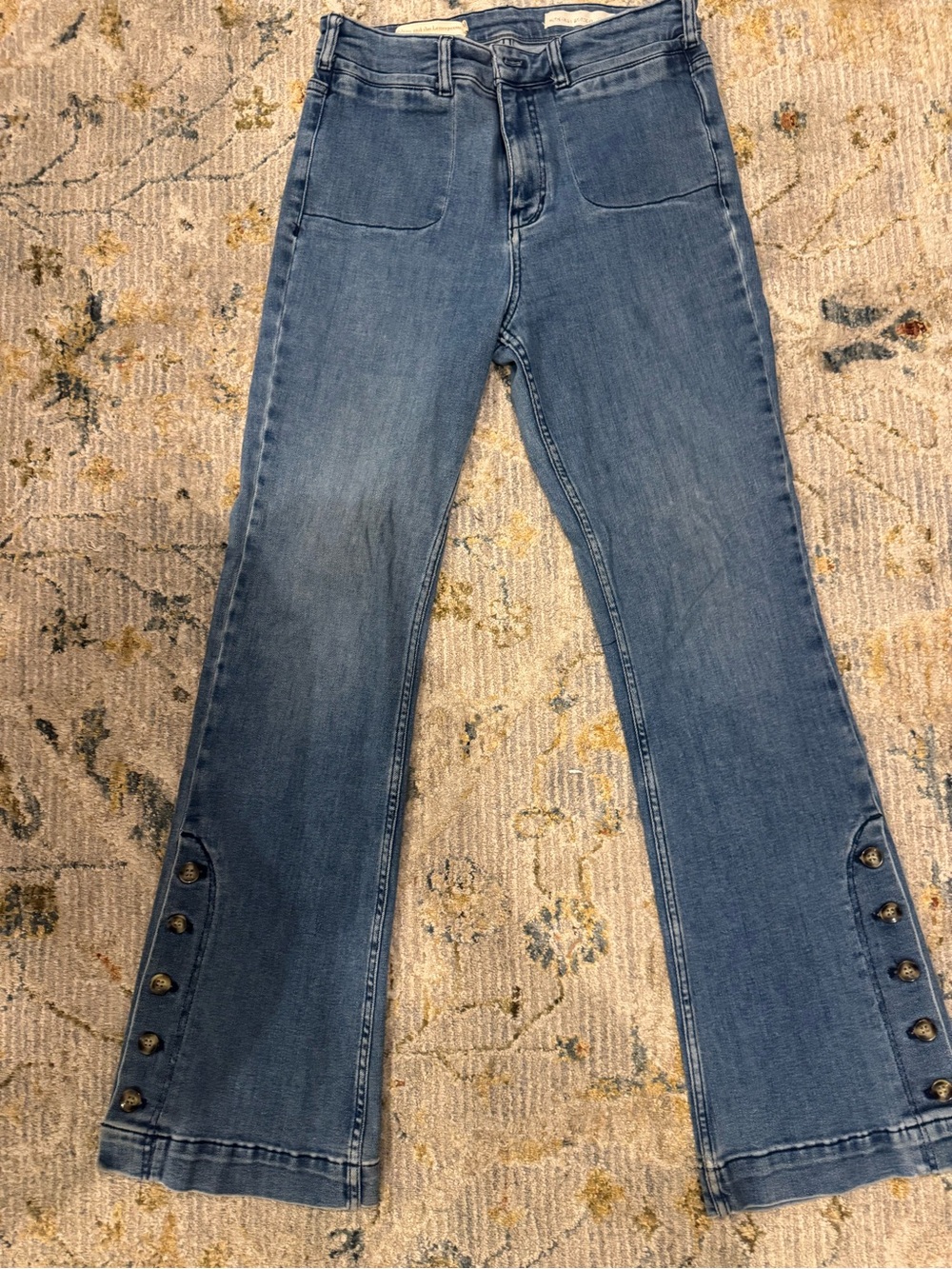 Pilcro and the Letterpress Medium Blue Flare Jeans with Hem Buttons